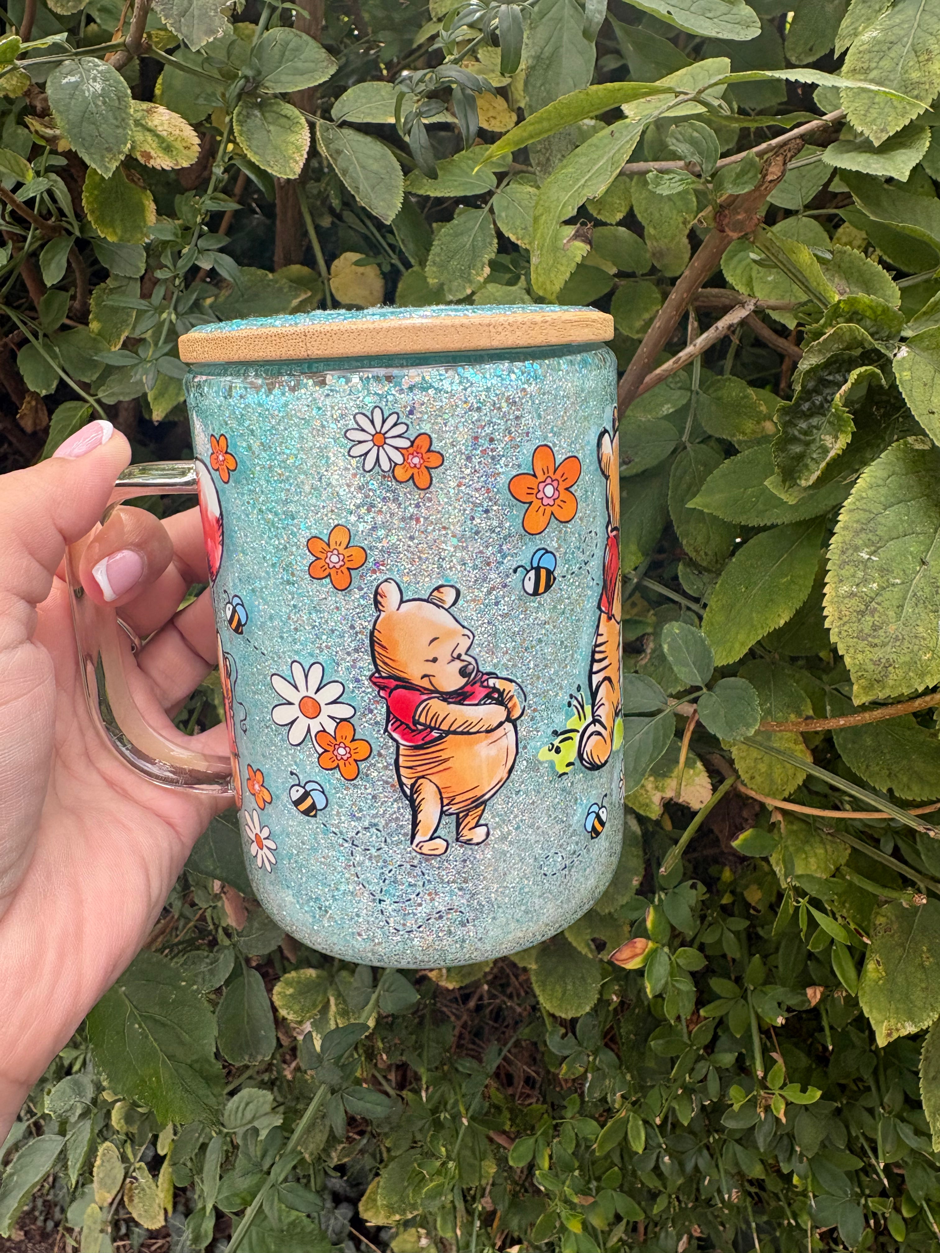 15oz glass Snowglobe mug with lid and straw