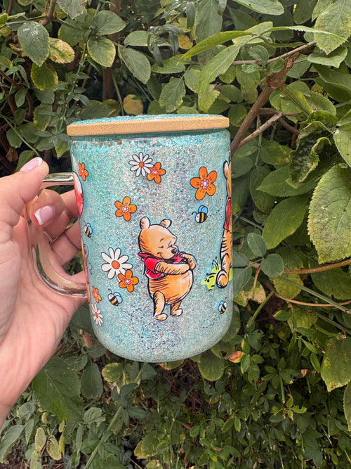 15oz glass Snowglobe mug with lid and straw