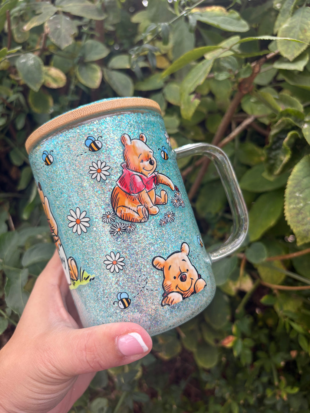 15oz glass Snowglobe mug with lid and straw