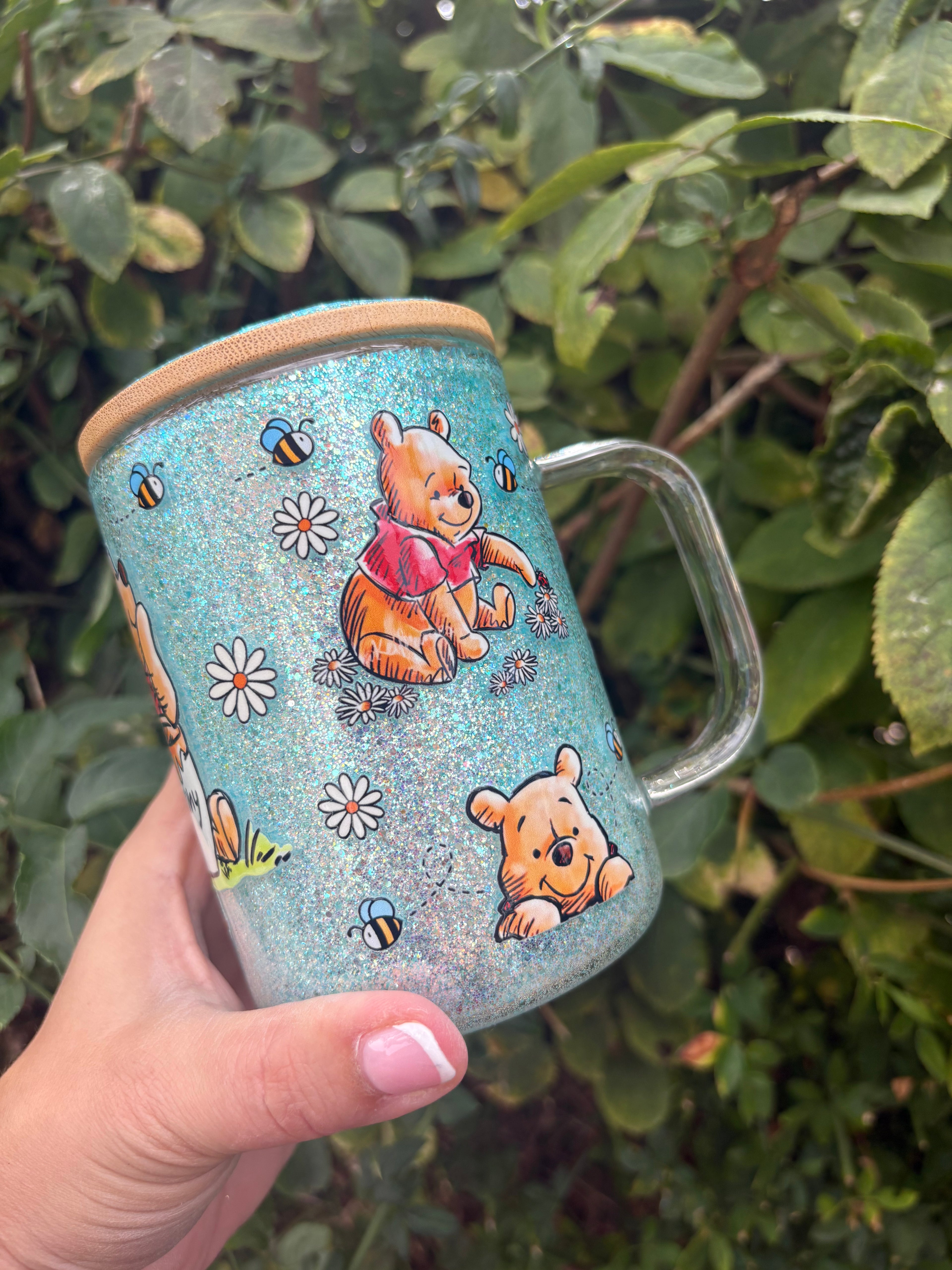 15oz glass Snowglobe mug with lid and straw